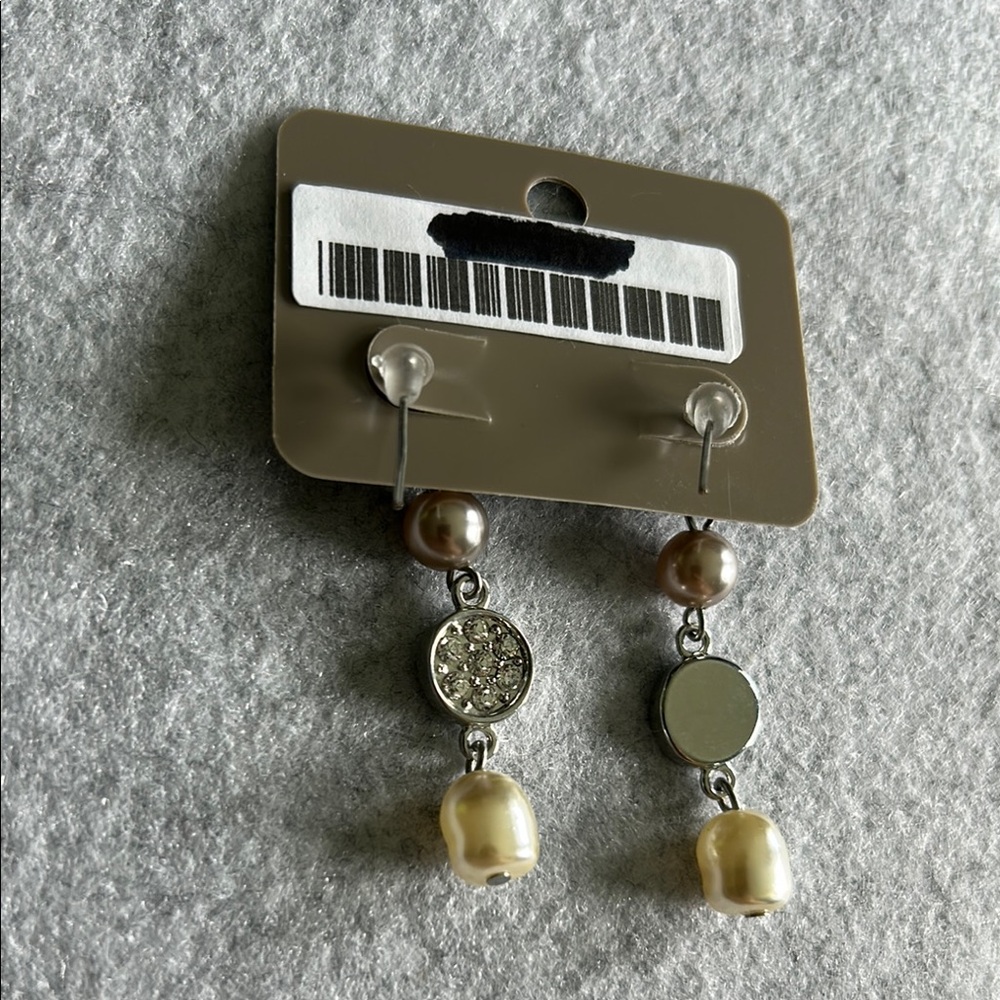 Chico's Silver Tone Beaded Crystal Pearl Hook Earrings - Picture 9 of 10
